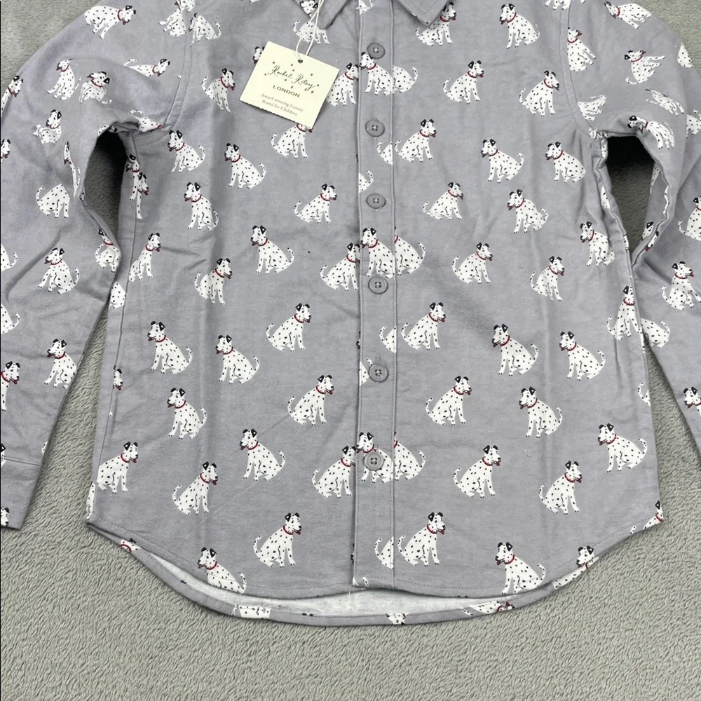 NEW Rachel & Riley 8 Kids 100% Cotton Gray Dalmatian Dog Button Down Shirt‎